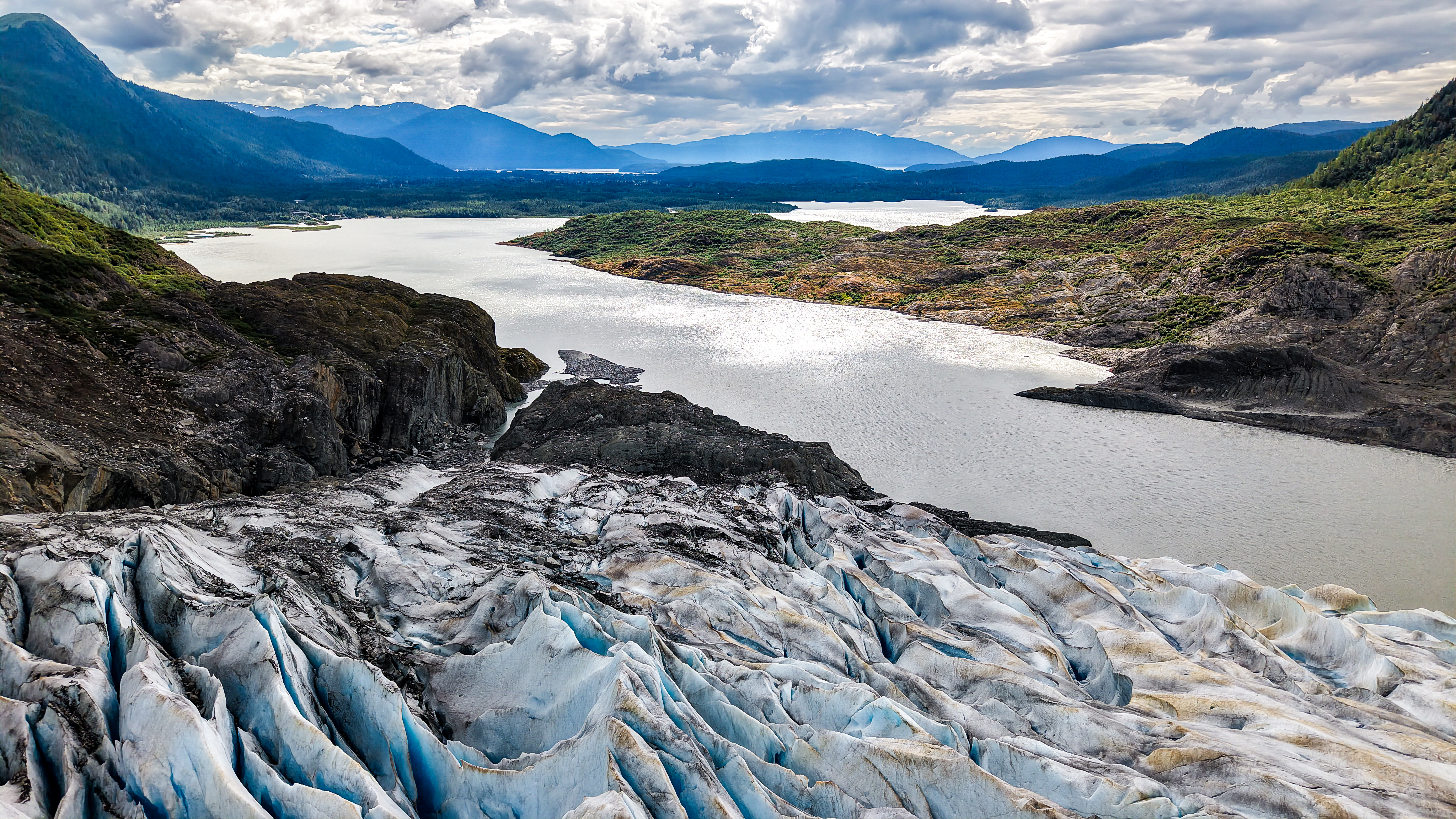 Blue glacier ice and meltwater valley, Southeast Alaska